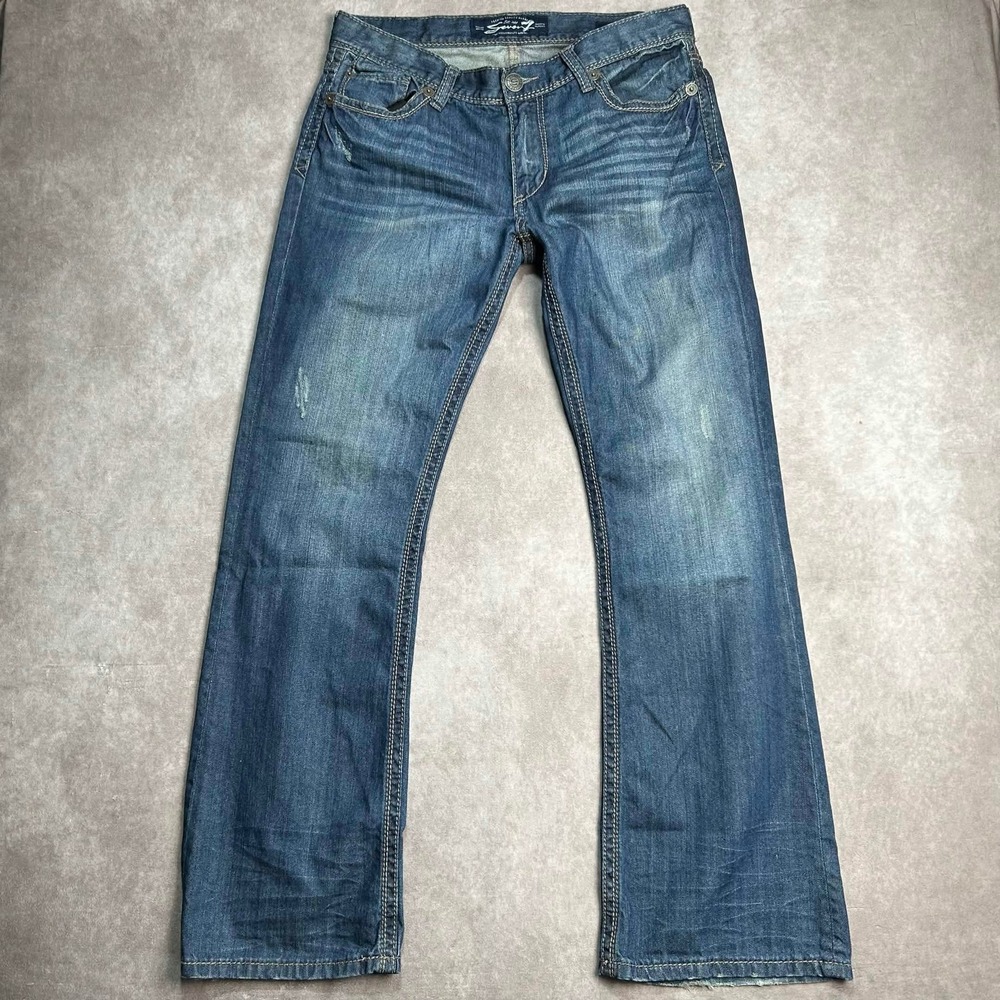 Seven7 Mens Bootcut Jeans Blue Medium Wash 100% Cotton 34x34 Flap Pocket